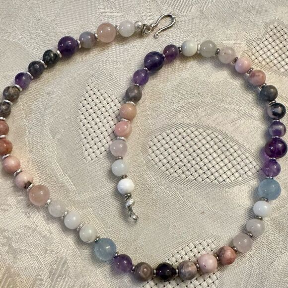 Purple & Earthy Genuine Gemstone Handmade Necklace Amethyst Opal Rhodonite - Picture 3 of 6